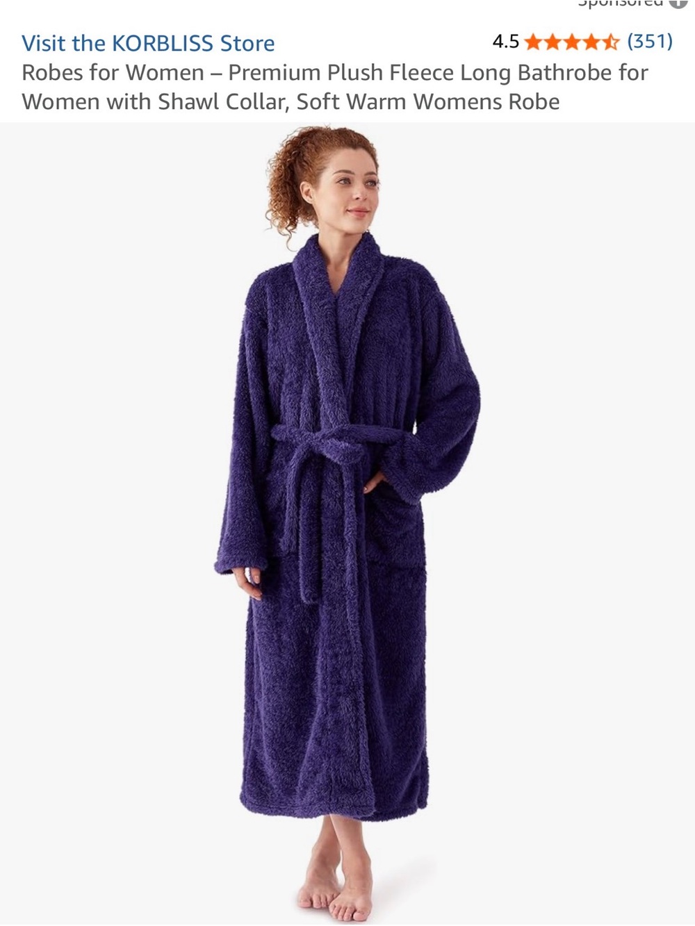 KOR Bliss Plush Fleece Long Bathrobe in Deep Purple